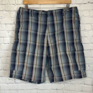 Tommy Bahama Mens Blue Brown Plaid Cargo Shorts size 38 Silk Cotton Blend